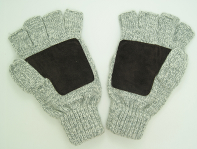 Wholesale Customized Warm Fingerless Glove with Leather Acrylic Knitted Winter Glove with Pocket