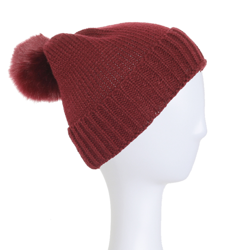Lady Fashion Colorful Customized Simple Beanie Knitted Winter Cuffed Hat with Ball 