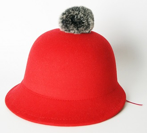 2017 New Arrival Lady Fashion Wool Felt Hat with Irregular Brim and Fur POM