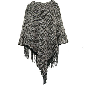 Chunky Knit Shawl Cardigan Sweater Open Front Poncho and Shawl with Fringed Hem
