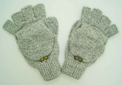 Wholesale Customized Warm Fingerless Glove with Leather Acrylic Knitted Winter Glove with Pocket