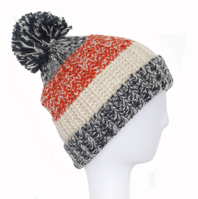 100% Acrylic Jacquard Cuffed Knitted Winter Beanie Hat with Pompom